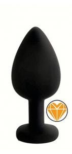 ANAL PLUG BLACK SILICONE HEART ORANGE M