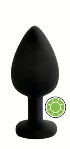 ANAL PLUG BLACK SILICONE ROUND GREEN M