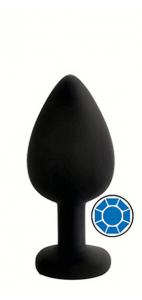 ANAL PLUG BLACK SILICONE ROUND BLUE S