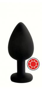 ANAL PLUG BLACK SILICONE ROUND RED S