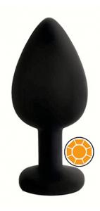ANAL PLUG BLACK SILICONE ROUND ORANGE L