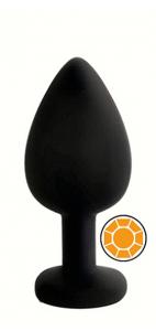 ANAL PLUG BLACK SILICONE ROUND ORANGE M