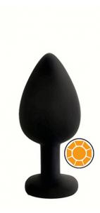 ANAL PLUG BLACK SILICONE ROUND ORANGE S