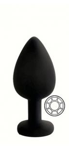 ANAL PLUG BLACK SILICONE ROUND WHITE S