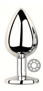 ANAL PLUG SILVER ROUND CLEAR L