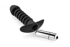 Premium Ribbed Butt Plug with Strong Vib rating Bullet