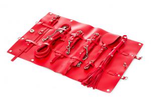 9-piece PU Leather Bondage Set - Red