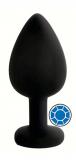 ANAL PLUG BLACK SILICONE ROUND BLUE L