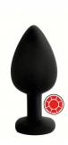 ANAL PLUG BLACK SILICONE ROUND RED M