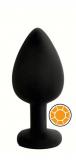 ANAL PLUG BLACK SILICONE ROUND ORANGE M
